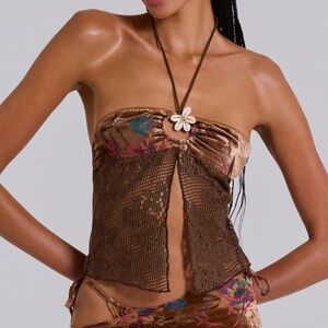 Jaded London Eliana Devore Crochet Bandeau Top in Cedar